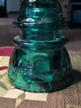 Vintage Teal Glass Insulator Decorative Accent